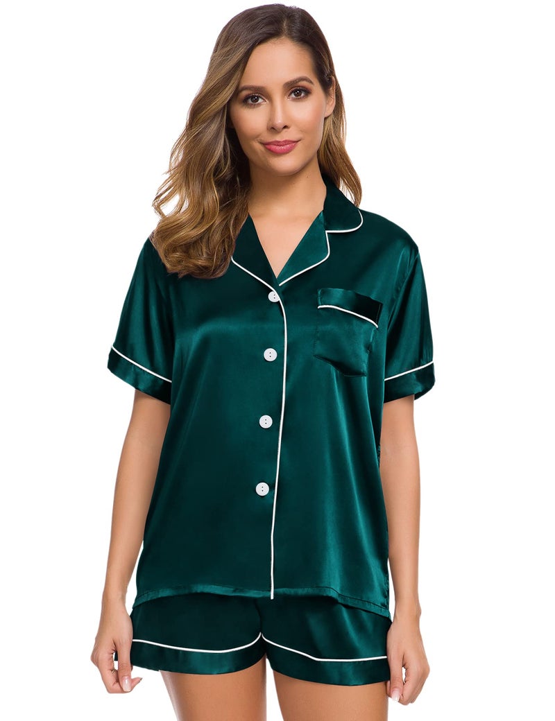 SWOMOG Womens Silk Satin Pajamas Set Two-Piece Pj Sets Sleepwear Loungewear Button-Down Pj Sets - Image 2